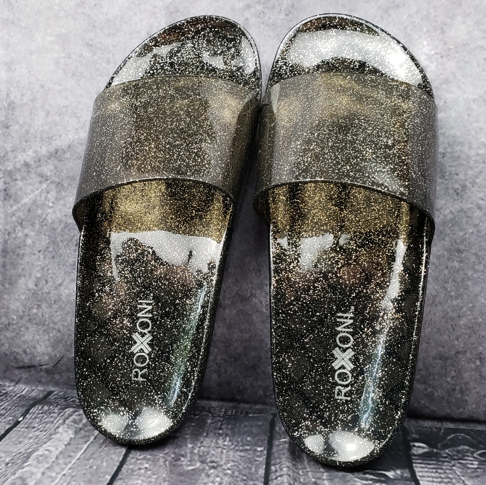 New ROXONI Slides Sz.40, Sz. 9 US. Great Beach Wear. Sparkling Black, easy rinse